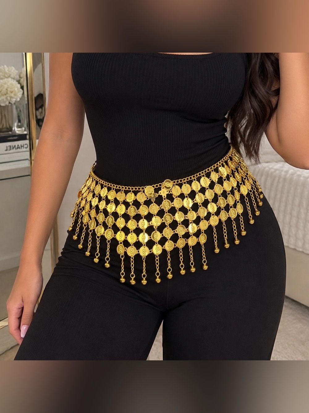 Gold Coin Fringe Waist Chain Belt - Women's Adjustable Hip Accessory